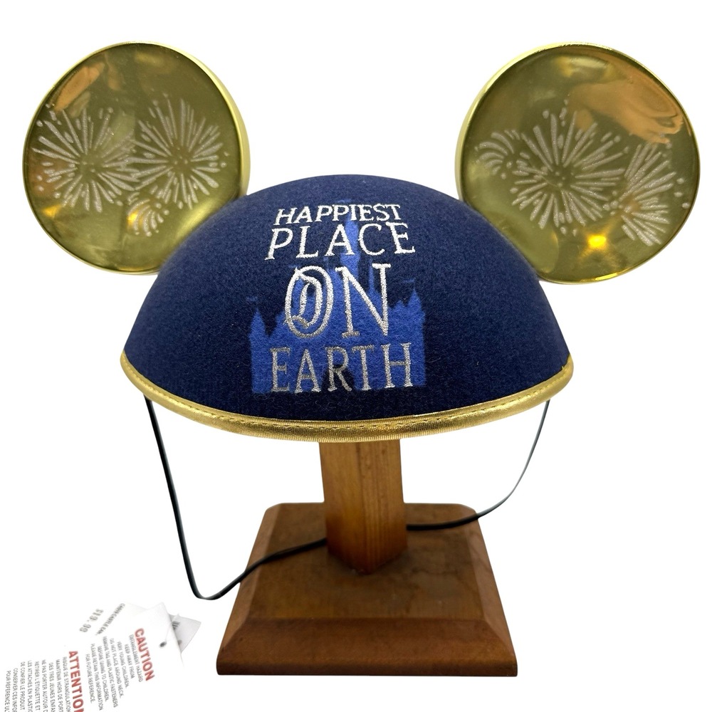 Disney Mickey Ear Hat Unisex OS Navy Blue Gold Happiest Place On Earth Fireworks